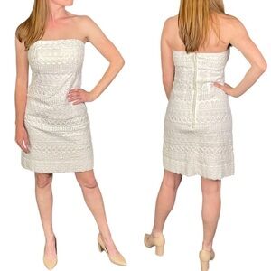 LILLY PULITZER WHITE LABEL RICK RACK RIBBON STRAPLESS WHITE MINI SHEATH DRESS